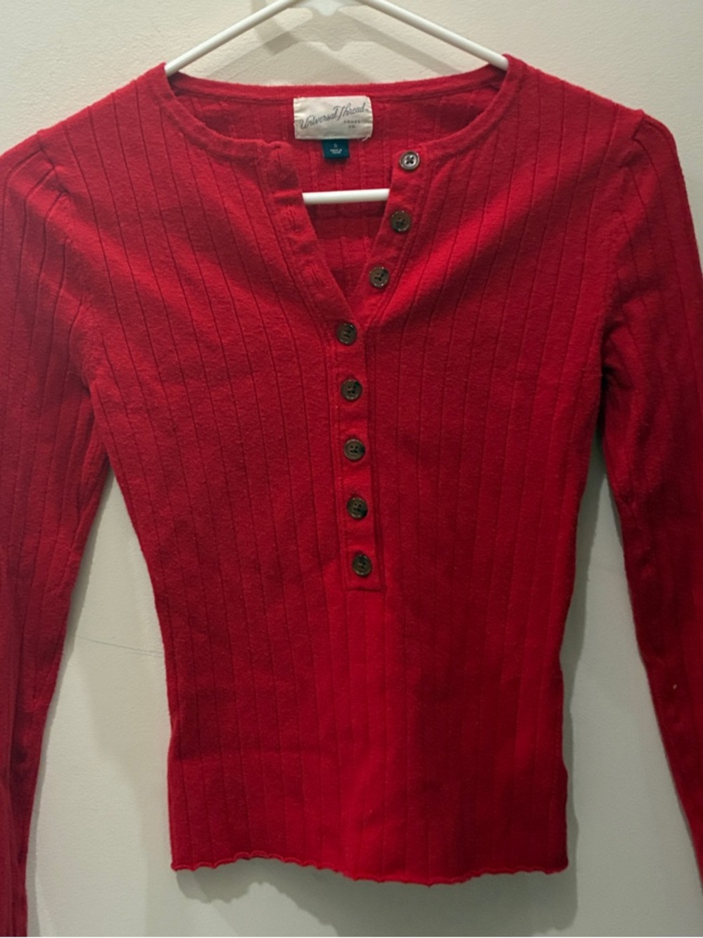 Universal Thread Red Ribbed Henley Long Sleeve Top